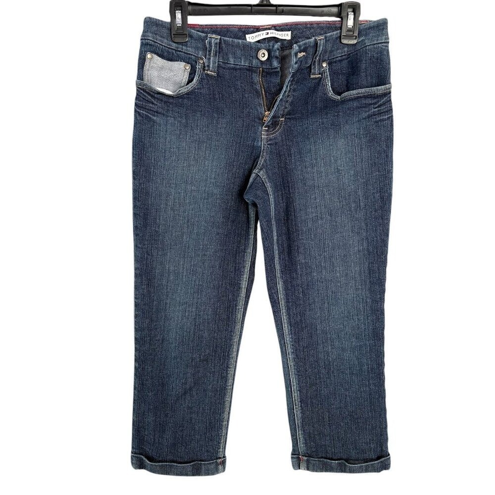 Vintage Tommy‎ Hilfiger Women Capri Jeans Size 6 Blue Dark Wash Stretch Indie